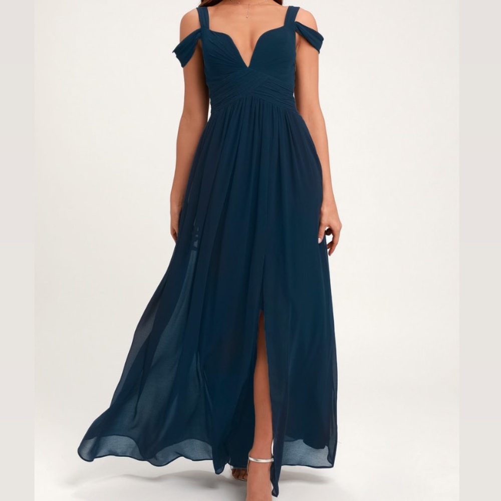 Ocean of Elegance Navy Blue Maxi Dress